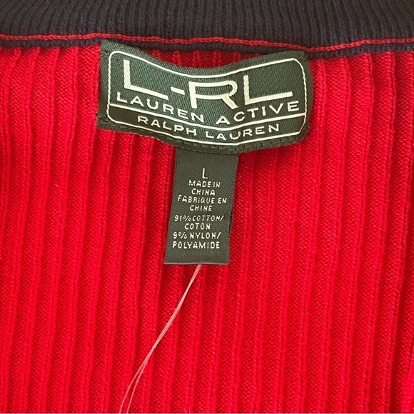 Lauren Ralph Lauren Active Rugby Preppy Old Money Sweater Red Blue Stripe Mock - Picture 6 of 6